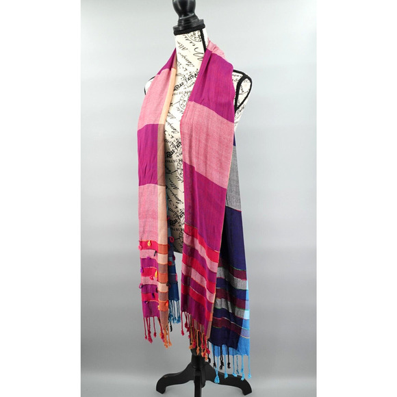 Womens Boho Scarf Wrap Womens OS Multi-color Fringe Shawl Artsy Lagenlook - Picture 2 of 12